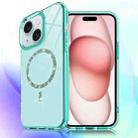 For iPhone 15 Transparent MagSafe Glitter Powder Acrylic Phone Case(Green) - 1