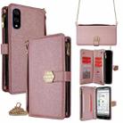 For Sharp Basio Active3 Crossbody Handle Cross Texture Leather Phone Case(Rose Gold) - 1