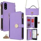 For Sharp Basio Active3 Crossbody Handle Cross Texture Leather Phone Case(Purple) - 1