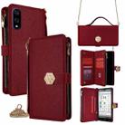 For Sharp Basio Active3 Crossbody Handle Cross Texture Leather Phone Case(Red) - 1