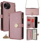 For Sharp Aquos R10 Crossbody Handle Cross Texture Leather Phone Case(Rose Gold) - 1