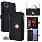 For Sharp Aqous wish5 Crossbody Handle Cross Texture Leather Phone Case(Black) - 1