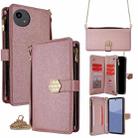 For Sharp Aqous wish5 Crossbody Handle Cross Texture Leather Phone Case(Rose Gold) - 1