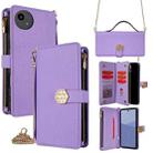 For Sharp Aqous wish5 Crossbody Handle Cross Texture Leather Phone Case(Purple) - 1
