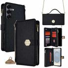 For Samsung Galaxy S25 5G Crossbody Handle Cross Texture Leather Phone Case(Black) - 1