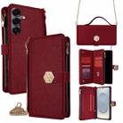 For Samsung Galaxy S25 5G Crossbody Handle Cross Texture Leather Phone Case(Red) - 1