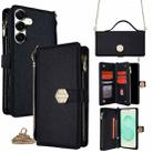 For Samsung Galaxy S25+ 5G Crossbody Handle Cross Texture Leather Phone Case(Black) - 1