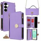 For Samsung Galaxy S25+ 5G Crossbody Handle Cross Texture Leather Phone Case(Purple) - 1
