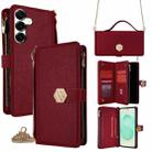 For Samsung Galaxy S25+ 5G Crossbody Handle Cross Texture Leather Phone Case(Red) - 1