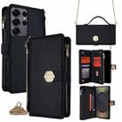 For Samsung Galaxy S25 Ultra 5G Crossbody Handle Cross Texture Leather Phone Case(Black) - 1