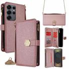 For Samsung Galaxy S25 Ultra 5G Crossbody Handle Cross Texture Leather Phone Case(Rose Gold) - 1