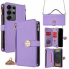 For Samsung Galaxy S25 Ultra 5G Crossbody Handle Cross Texture Leather Phone Case(Purple) - 1