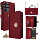For Samsung Galaxy S25 Ultra 5G Crossbody Handle Cross Texture Leather Phone Case(Red) - 1