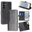 For Samsung Galaxy S25 5G Contrast Color Side Buckle Leather Phone Case(Black + Grey) - 1