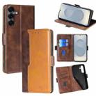 For Samsung Galaxy S25 5G Contrast Color Side Buckle Leather Phone Case(Dark Brown + Gold) - 1