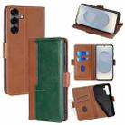 For Samsung Galaxy S25 5G Contrast Color Side Buckle Leather Phone Case(Light Brown + Green) - 1