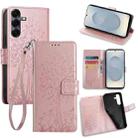 For Samsung Galaxy S25 5G Tree & Deer Embossed Leather Phone Case(Rose Gold) - 1