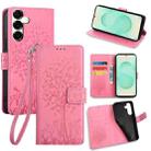 For Samsung Galaxy S25+ 5G Tree & Deer Embossed Leather Phone Case(Pink) - 1