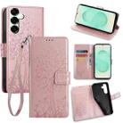 For Samsung Galaxy S25+ 5G Tree & Deer Embossed Leather Phone Case(Rose Gold) - 1