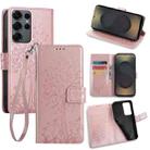 For Samsung Galaxy S25 Ultra 5G Tree & Deer Embossed Leather Phone Case(Rose Gold) - 1