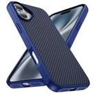 For iPhone 16 Carbon Fiber Texture Skin-feel Acrylic TPU Phone Case(Blue) - 2