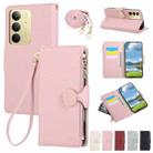 For Realme C75 5G / 14X 5G Round Buckle Zipper Wallet Leather Phone Case with Crossbody Strap(Pink) - 1