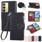 For Realme C75 5G / 14X 5G Round Buckle Zipper Wallet Leather Phone Case with Crossbody Strap(Black) - 1