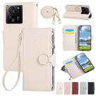 For Xiaomi 13T / 13T Pro Round Buckle Zipper Wallet Leather Phone Case with Crossbody Strap(White) - 1
