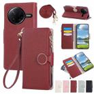 For Redmi K80 / Poco F7 Pro Round Buckle Zipper Wallet Leather Phone Case with Crossbody Strap(Red) - 1