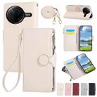 For Redmi K80 / Poco F7 Pro Round Buckle Zipper Wallet Leather Phone Case with Crossbody Strap(White) - 1