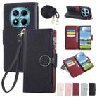 For Redmi Note 14 Pro 4G Round Buckle Zipper Wallet Leather Phone Case with Crossbody Strap(Black) - 1
