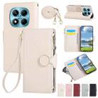 For Redmi Note 14 Pro 4G Round Buckle Zipper Wallet Leather Phone Case with Crossbody Strap(White) - 1