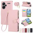 For Redmi Note 13 Pro+ Round Buckle Zipper Wallet Leather Phone Case with Crossbody Strap(Pink) - 1