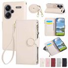 For Redmi Note 13 Pro+ Round Buckle Zipper Wallet Leather Phone Case with Crossbody Strap(White) - 1