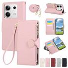 For Redmi Note 13 5G Round Buckle Zipper Wallet Leather Phone Case with Crossbody Strap(Pink) - 1