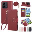 For Redmi 13C Round Buckle Zipper Wallet Leather Phone Case with Crossbody Strap(Red) - 1