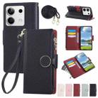 For Redmi Note 13 4G Round Buckle Zipper Wallet Leather Phone Case with Crossbody Strap(Black) - 1