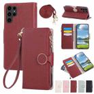 For Samsung Galaxy S24 Ultra 5G Round Buckle Zipper Wallet Leather Phone Case with Crossbody Strap(Red) - 1