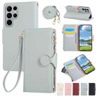 For Samsung Galaxy S22 Ultra 5G Round Buckle Zipper Wallet Leather Phone Case with Crossbody Strap(Sky Blue) - 1