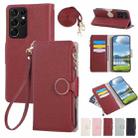 For Samsung Galaxy S21 Ultra 5G Round Buckle Zipper Wallet Leather Phone Case with Crossbody Strap(Red) - 1