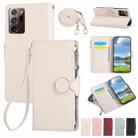 For Samsung Galaxy Note20 Ultra Round Buckle Zipper Wallet Leather Phone Case with Crossbody Strap(White) - 1