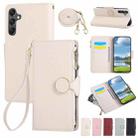 For Samsung Galaxy A55 5G Round Buckle Zipper Wallet Leather Phone Case with Crossbody Strap(White) - 1