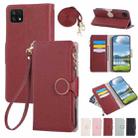 For Samsung Galaxy A22 5G Round Buckle Zipper Wallet Leather Phone Case with Crossbody Strap(Red) - 1
