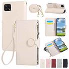 For Samsung Galaxy A22 5G Round Buckle Zipper Wallet Leather Phone Case with Crossbody Strap(White) - 1
