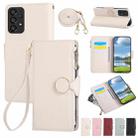 For Samsung Galaxy A13 4G / 5G Round Buckle Zipper Wallet Leather Phone Case with Crossbody Strap(White) - 1