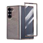 For Samsung Galaxy Z Fold3 5G Bamboo Fiber Texture + Flannel Phone Case with Tempered Film(Silver Grey) - 1