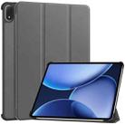 For OnePlus Pad 2 Pro / Pad 3 Custer Texture 3-Fold Holder Leather Smart Tablet Case(Gray) - 1