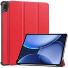 For OnePlus Pad 2 Pro / Pad 3 Custer Texture 3-Fold Holder Leather Smart Tablet Case(Red) - 1