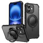 For iPhone 16 Skin Sense Rotation Stand Semi-transparent Magsafe Phone Case(Black) - 1