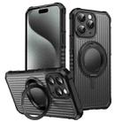 For iPhone 15 Pro Max Skin Sense Rotation Stand Semi-transparent Magsafe Phone Case(Black) - 1